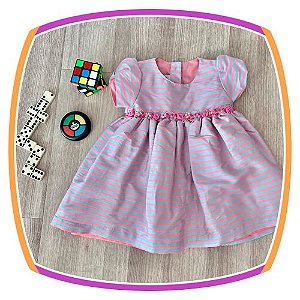 Vestido infantil Listrado Cinza e Rosa