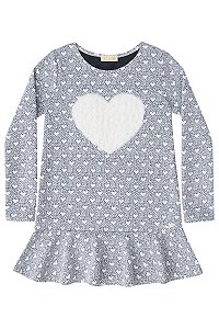 Vestido infantil em jacquard texturizado coração