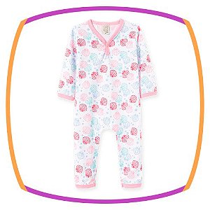 Pijama para bebê em macacão com malha penteada manga longa estampa conchas