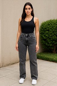 Calça Jeans Wide Leg Grafite