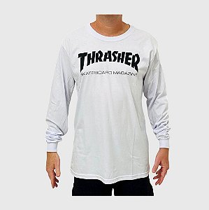 Camiseta Thrasher Manga Longa Skate Mag Branco