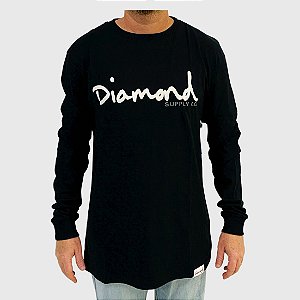 Camiseta Diamond Manga Longa Og Script Preto