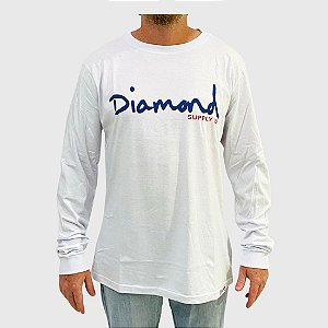 Camiseta Diamond Manga Longa Og Script Branco