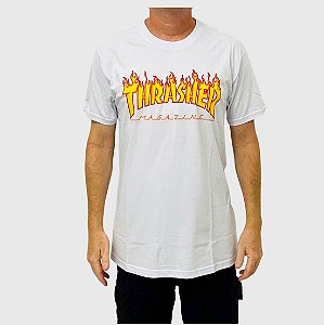 Camiseta Thrasher Flame Logo Branco Masculina