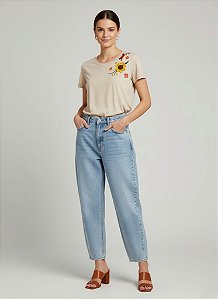 Blusa Feminina Bege Valsa Com Girassol em Crochê Viscolycra