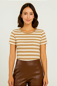 Blusa Feminina Maria Listra Bege Viscolycra