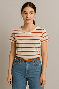 Blusa Feminina Maria Listra Laranja e Ferrugem Viscolycra