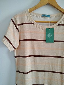 Blusa Feminina Maria Listra Marrom E Off White Viscolycra