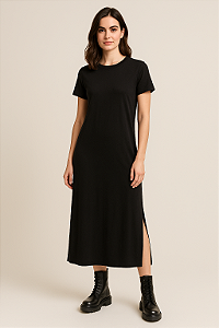 Vestido Ingrid Estilo Camiseta Longo Com Fendas