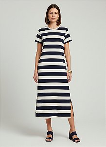 Vestido Listras Azul Marinho