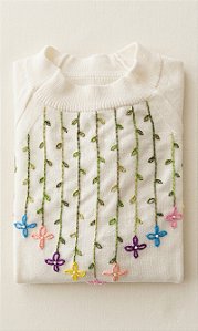 Blusa Tricot Modal Off White Bordada
