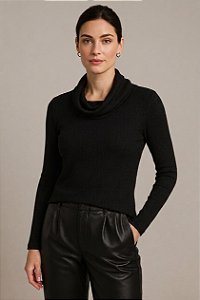 Blusa Feminina Malha Canelada Manga Longa Gola Max