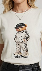 Blusa Feminina Algodão Off White Com Estampa Urso