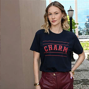 Blusa Feminina Algodão Azul Marinho Com Estampa Charm