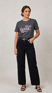 Blusa Feminina Algodão Chumbo Com Estampa Stay