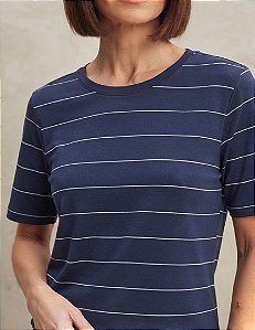Blusa Feminina Listra Azul Marinho Viscolycra