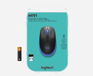 MOUSE USB SEM FIO 1000 DPi M190 AZUL LOGITECH