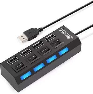 HUB USB 2.0  4 PORTAS PRETO LEHMOX LEY-21