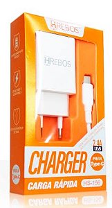 CARREGADOR TIPO C 1 USB 2.4A+CABO HREBOS HS-156