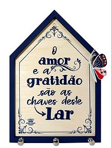 MOBILE DE PAREDE COM APLIQUE O AMOR E A GRATIDAO SAO AS CHAVES 18X22 ZENIR DISARZ