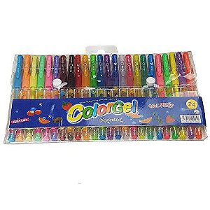 Canetinhas gel neon estojo 24 unidades glitter cheiro fruta