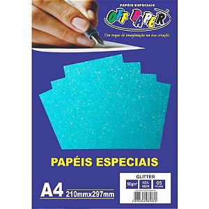 PAPEL A4 GLITTER AZUL NEON 180G (UNITARIO)(OFF PAPER)