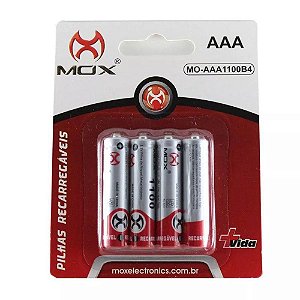 PILHA RECARREGAVEL AAA 4UN 1000MAH MOX