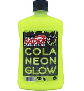 COLA SLIME NEON GLOW DARK FLUORESCENTE AMARELO 500G RADEX