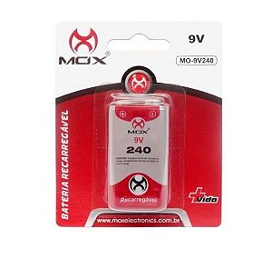 BATERIA 9V RECARREGAVEL 240MAH  UN MOX  MO-9V240