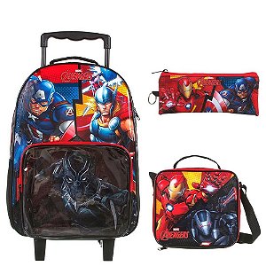 MOCHILA ESCOLAR COMBO AVENGERS (MALA C/ RODINHAS+LANCHEIRA+ESTOJO)(DMW)11598