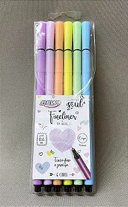 ESTOJO CANETA FINE LINER C/ 06 PASTEIS BRW FI0003