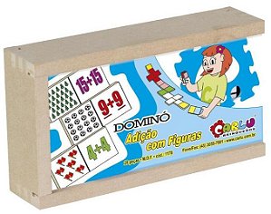 BRINQUEDO PEDAGOGICO DOMINO ADICAO COM FIGURAS 28 PECAS MDF CARLU