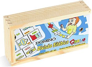 BRINQUEDO PEDAGOGICO DOMINO DIVISAO SILABICA 28 PECAS MDF CARLU