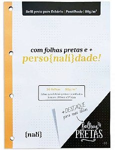 REFIL P/ FICHARIO A4 PRETA PONTILHADA 90G 30F NALI