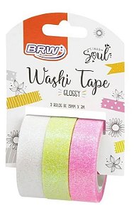 WASHI TAPE GLITTER C/ 3 BRANCO/AMARELO/ROSA BRW