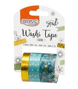 WASHI TAPE SHINE VERDE C/ 3 BRW