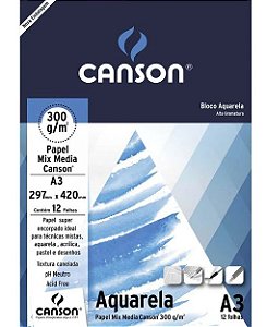 BLOCO AQUARELA A3 300G 12F CANSON