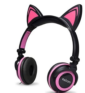 FONE EXBOM GATINHO HF-C22 ROSA/PRETO