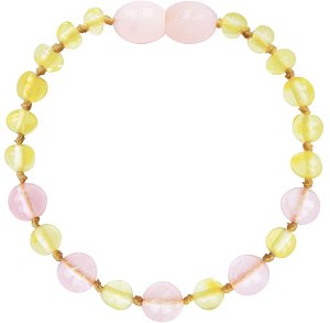 Bracelete de Âmbar - Lemon / Rose Quartzo - Bup baby