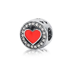 Berloque de Prata Separador Coração Vermelho com Zircônias