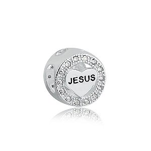 Berloque de Prata Separador Jesus com Zircônias