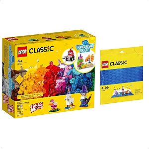Lego Classic Blocos Transparentes 11013 + Base Azul 10714