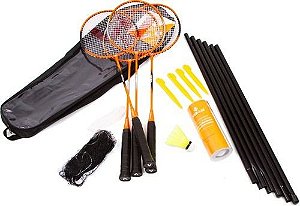 Kit Badminton Vollo 4 Raq. 3 Petecas De Nylon Rede E Suporte