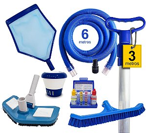 Super Kit Completo Limpeza piscina Cabo 3 metros - Alvenaria, Fibra e Vinil - 6 metros