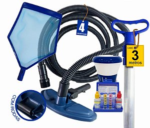 Super Kit Limpeza piscina Cabo 3 metros - para piscina Universal - 4 metros