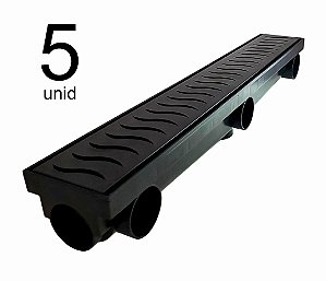 5 Unidades - Ralo Linear 8 x 51 Multi Saídas - grelha dupla Face - Preto