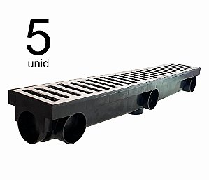 5  unidades - Ralo Linear 8 x 51 Multi Saídas - grelha em ALUMINIO - PRETO