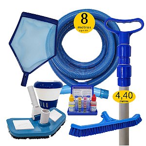 Super Kit Limpeza Piscina  Cabo 4,4 M Fibra E Vinil - 8 Metros