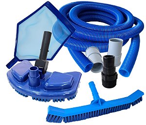 Kit Para Piscina Mangueira 5 M + Peneira + Aspirador + Esfregão