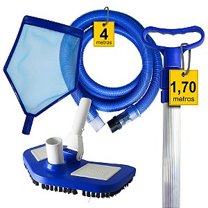 Kit Limpeza Manutenção para Piscinas Alvenaria Fibra Vinil - 4 M - Cabo 1,7 M